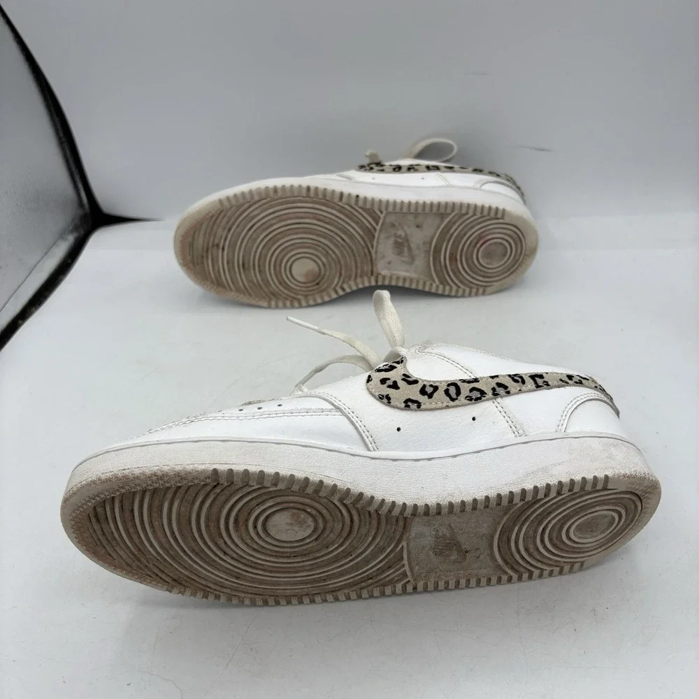 Nike Shoes Womens Size 8 Court Vision Low White Leopard Swoosh Casual‎ Sneakers